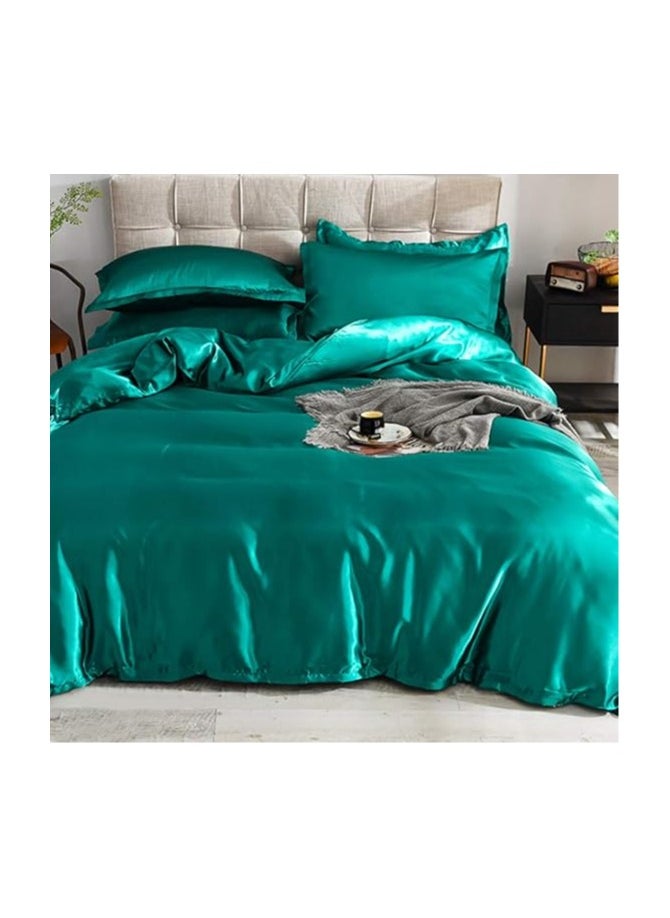 Generic Silk Flat King Bedsheet Quilt Cover Set, Green, 230 x 250 cm, VG-4BS-SILK-G