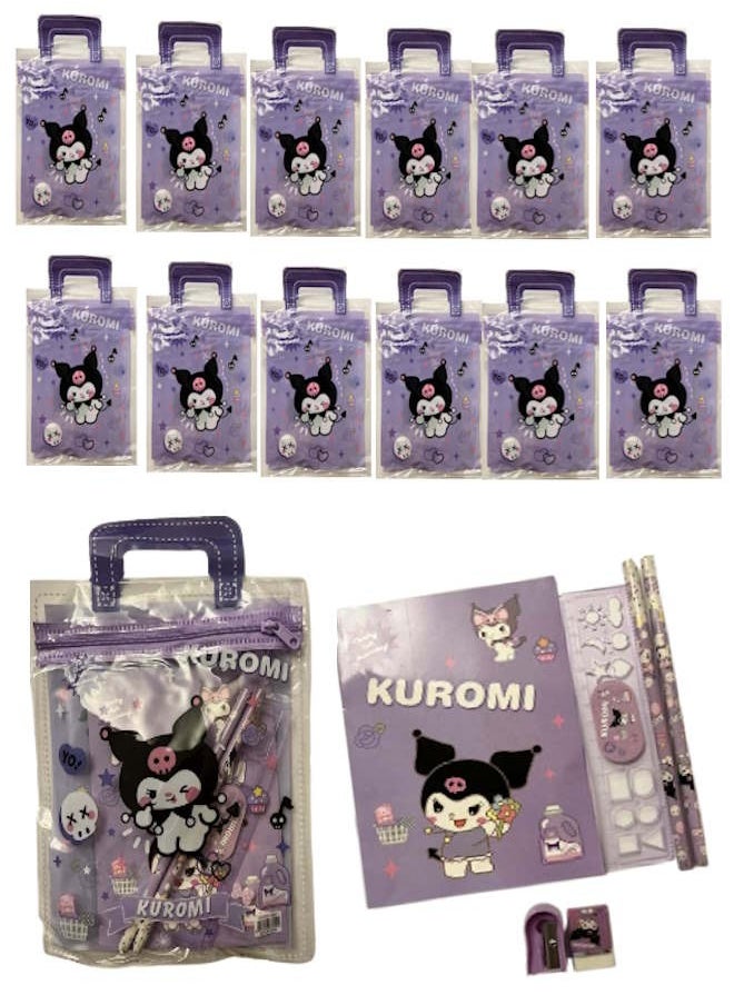 Kuromi Anime Portable Stationery 7pcs/Set Bags Children's Cute Cartoon Student Pencil Box Cosplay Kid Party Favors Return Gifts Toy 12 sets