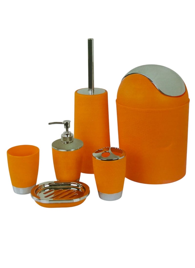 6-Piece Bathroom Accessory Set Orange/Silver,soap Dish, soap dispenser, tumbler, toothbursh holder,toilet brush set,4liter bin,