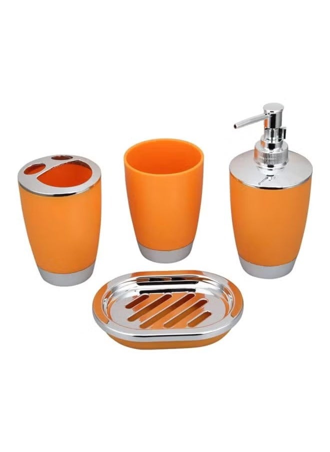 6-Piece Bathroom Accessory Set Orange/Silver,soap Dish, soap dispenser, tumbler, toothbursh holder,toilet brush set,4liter bin,