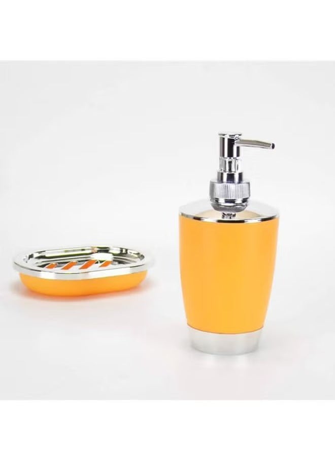 6-Piece Bathroom Accessory Set Orange/Silver,soap Dish, soap dispenser, tumbler, toothbursh holder,toilet brush set,4liter bin,