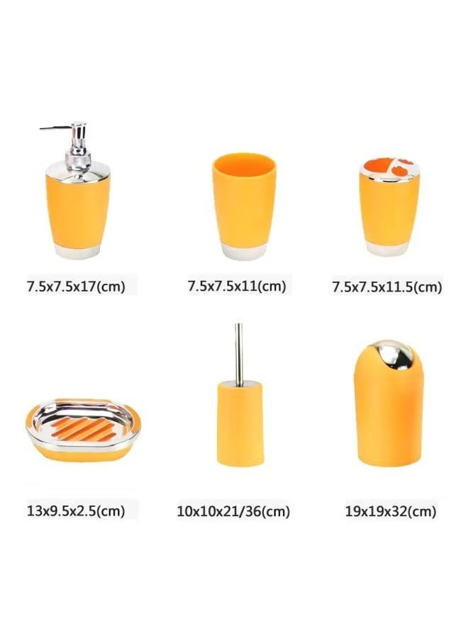 6-Piece Bathroom Accessory Set Orange/Silver,soap Dish, soap dispenser, tumbler, toothbursh holder,toilet brush set,4liter bin,