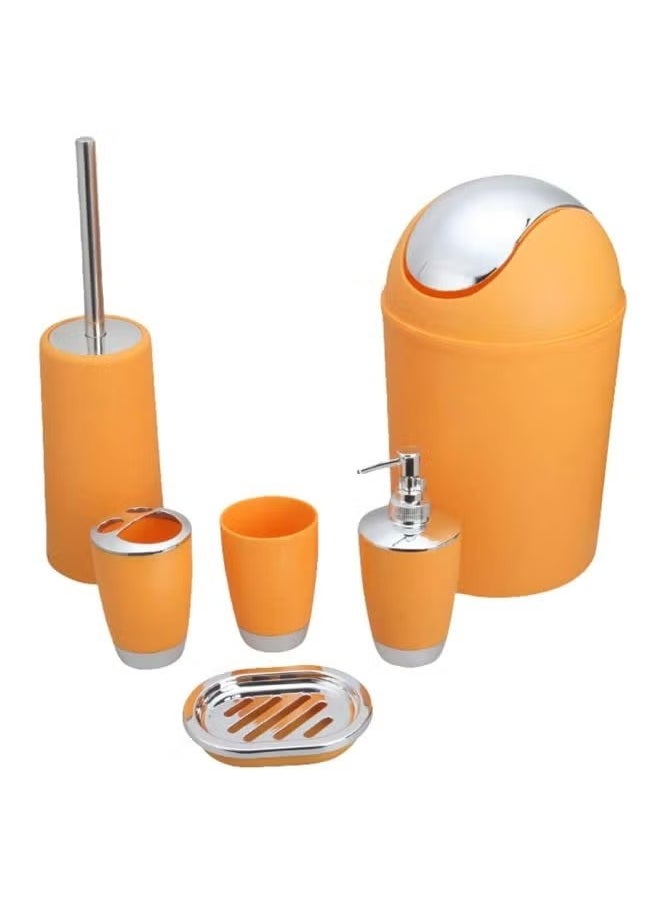 6-Piece Bathroom Accessory Set Orange/Silver,soap Dish, soap dispenser, tumbler, toothbursh holder,toilet brush set,4liter bin,