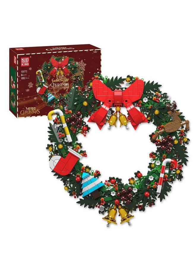 Christmas Wreath Building Blocks Kit, Eucalyptus Wreath Decorated House Model For Xmas, Holiday Stem Toys Gift For 8+ Kids, Build Set For Adults (1002 Pcs)