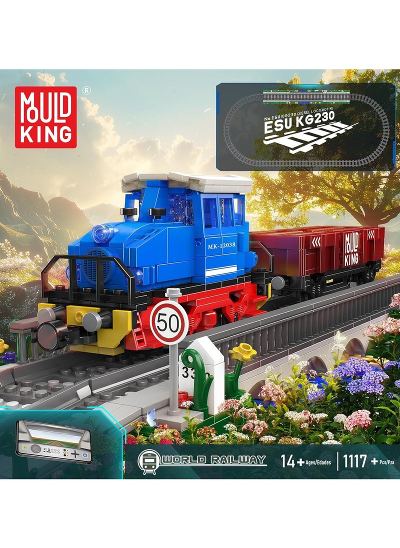 KG230 internal combustion engine locomotive building block set, electric train building toy, remote control /APP steam track train construction model, suitable for parent-child interaction adult/child 14+ (1117 pieces) 12038