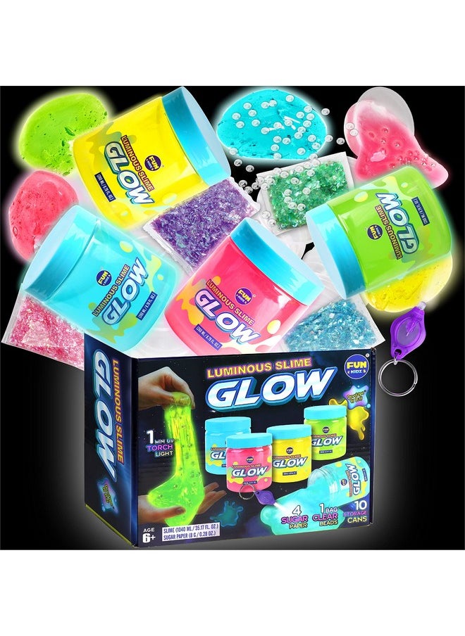 35.16 Fl Oz Glow In The Dark Slime For Kids 6+, Funkidz 1040 Ml Large Slime Pack Neon Colors Slime Kit Green Blue Pink Yellow Big Slime Gifts For Boys Girls Birthday Party