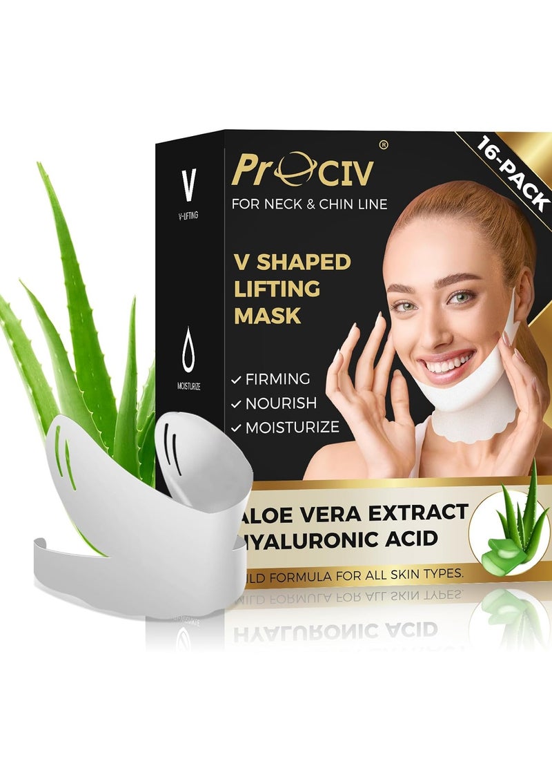 16PCS V Shape Lift Mask, Double Chin Tightener, Neck Lift Mask with Aloe Vera Extract, Hyaluronic Acid and Vitamin E, Anti-Aging Face Mask, Neck Firming Mask, Face Lift Strap, Face Skin Care for Women