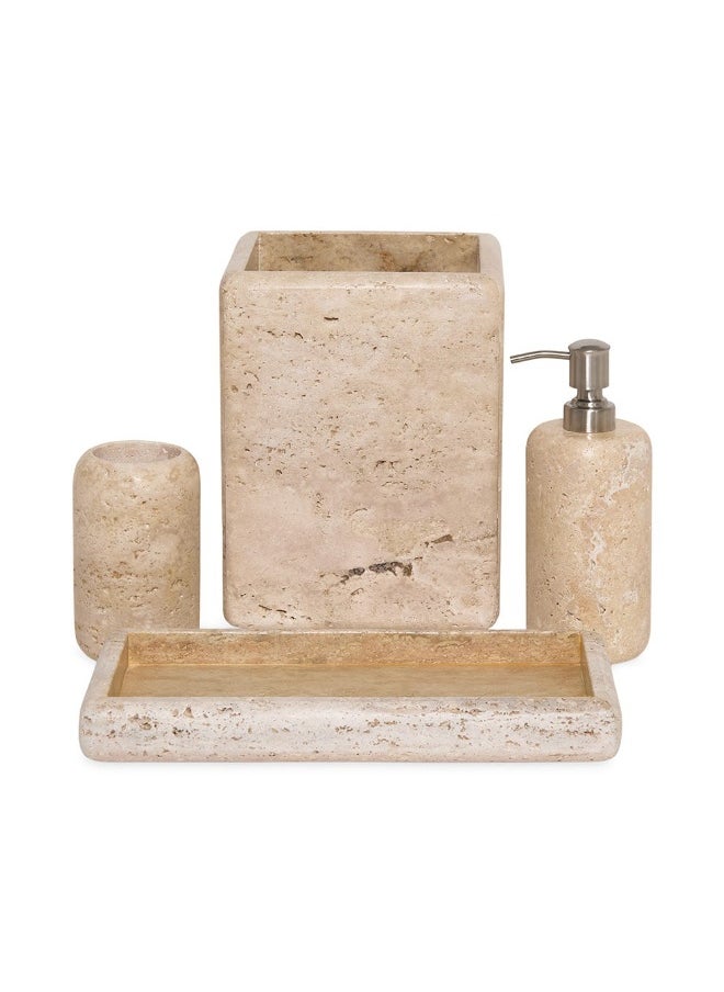 Travertine Tumbler, Beige - 13X8Cm