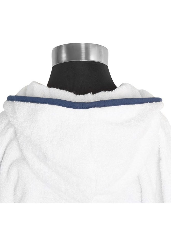 Yalla Hooded Kids Robe, White And Navy - 400 Gsm, Large