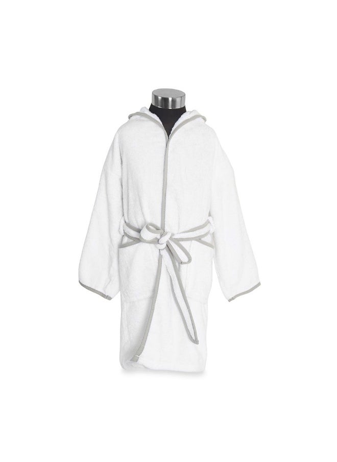 Yalla Hooded Kids Robe, White And Silver - 400 Gsm, Large