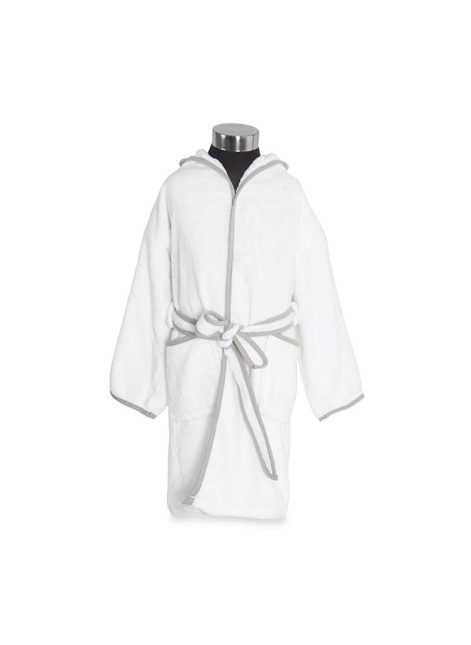 Yalla Hooded Kids Robe, White And Silver - 400 Gsm, Xl