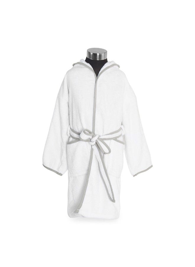 Yalla Hooded Kids Robe, White And Silver - 400 Gsm, Medium