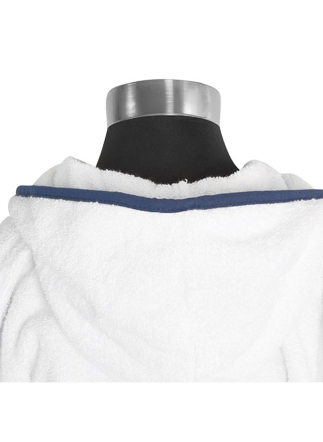 Yalla Hooded Kids Robe, White And Navy - 400 Gsm, Medium