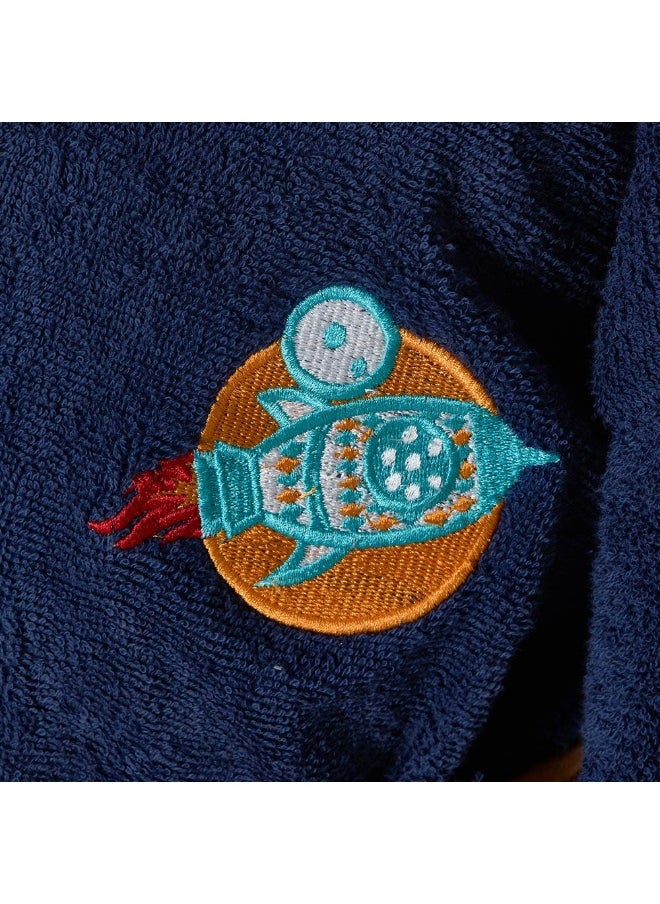 Champ Embroidered Hooded Kids Robe, Navy And Orange - 400 Gsm, Large