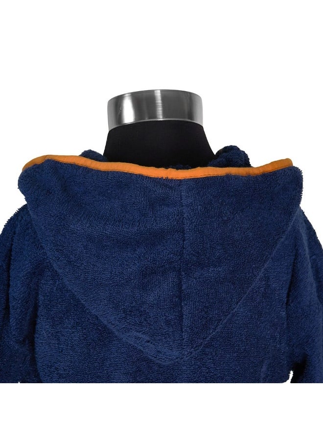 Champ Embroidered Hooded Kids Robe, Navy And Orange - 400 Gsm, Large