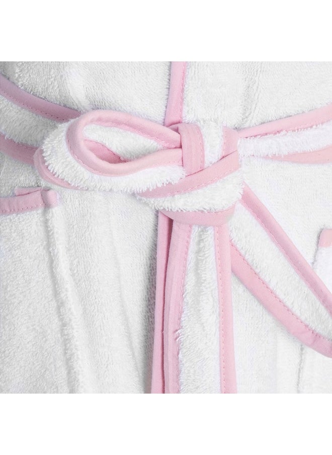 Yalla Hooded Kids Robe, White And Pink - 400 Gsm, Medium