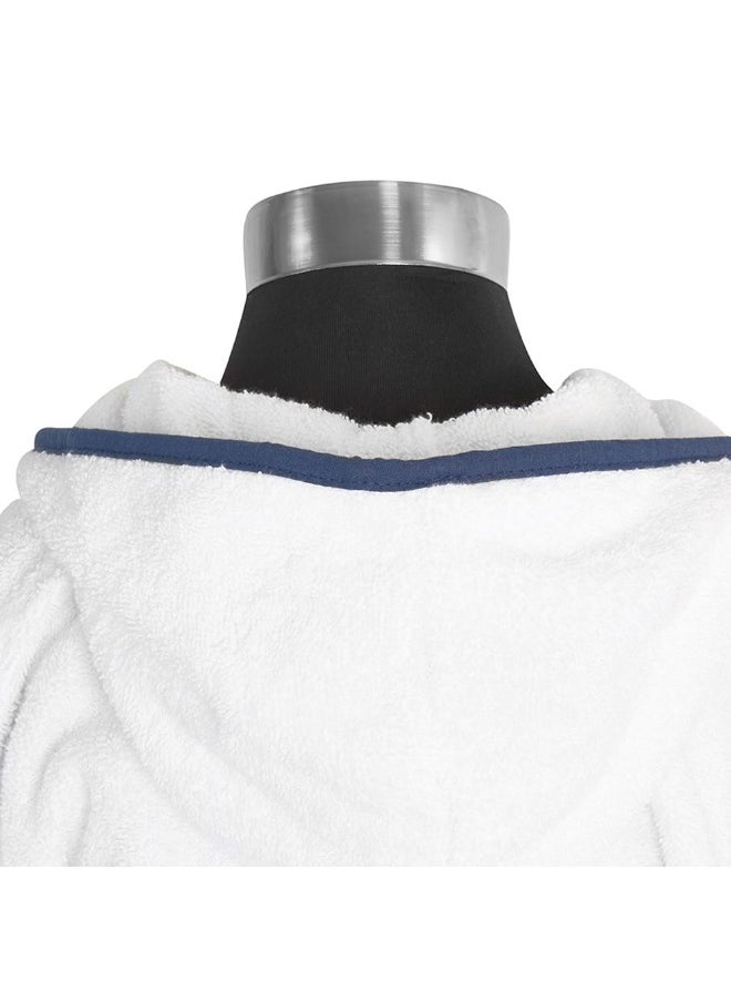 Yalla Hooded Kids Robe, White And Navy - 400 Gsm, Xl