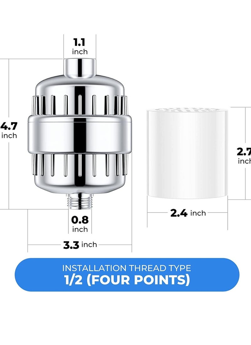 Shower Filter 20-Stage Shower Head Filter for Hard Water Shower Water Filter with 2 Replaceable Filter Cartridges for Chlorofluoride Removal, Polished Chrome