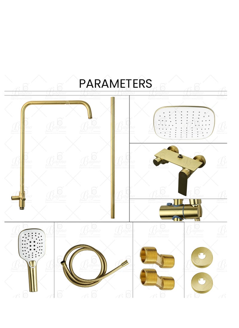 B BAGNO complete shower system fixture 3403-2 matt gold full brass, adjustable shower height and hand shower