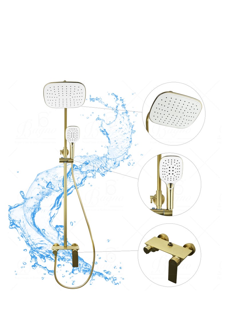 B BAGNO complete shower system fixture 3403-2 matt gold full brass, adjustable shower height and hand shower