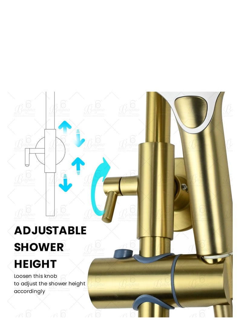 B BAGNO complete shower system fixture 3403-2 matt gold full brass, adjustable shower height and hand shower