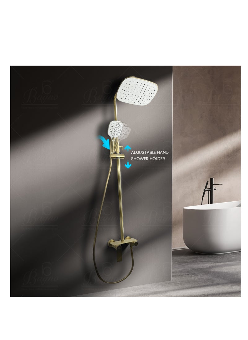 B BAGNO complete shower system fixture 3403-2 matt gold full brass, adjustable shower height and hand shower