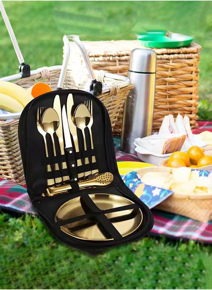 Outdoor Travel Stainless Steel Cutlery Set Portable Storage Bag