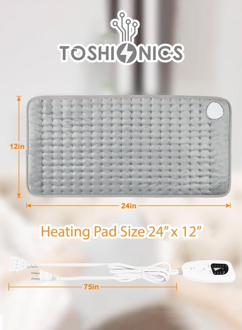 Electrical Heating Pad for Pain Relief of Back Neck Shoulder and Cramps with 6 Electric Temperature Options 4 Timer Settings Auto Shut Off 12x24 inch 75 Watts Heat Pad with Controller Hand and Machine Washable Heating Pad Relaxing Electrical Heating Blanket for Adults and Elder Only