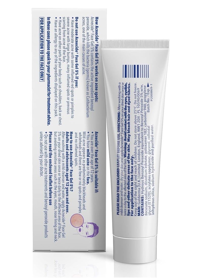 Face Gel 5% Benzoyl Peroxide Acne Treatment for Spot Prone Skin 15g