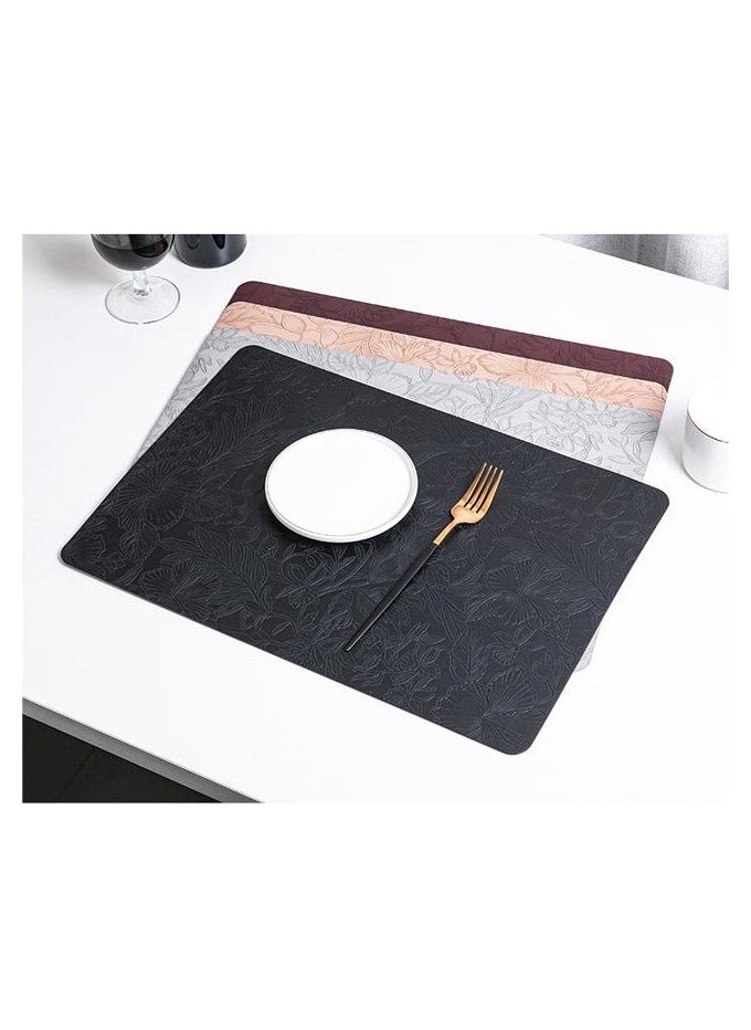 4 Pieces Vintage Embossed Leather Placemats | Double-Sided Faux Leather Table Mats | Heat-Resistant, Non-Slip Dining Mats for Home & Hotel | Creative Retro Table Decor(Black)