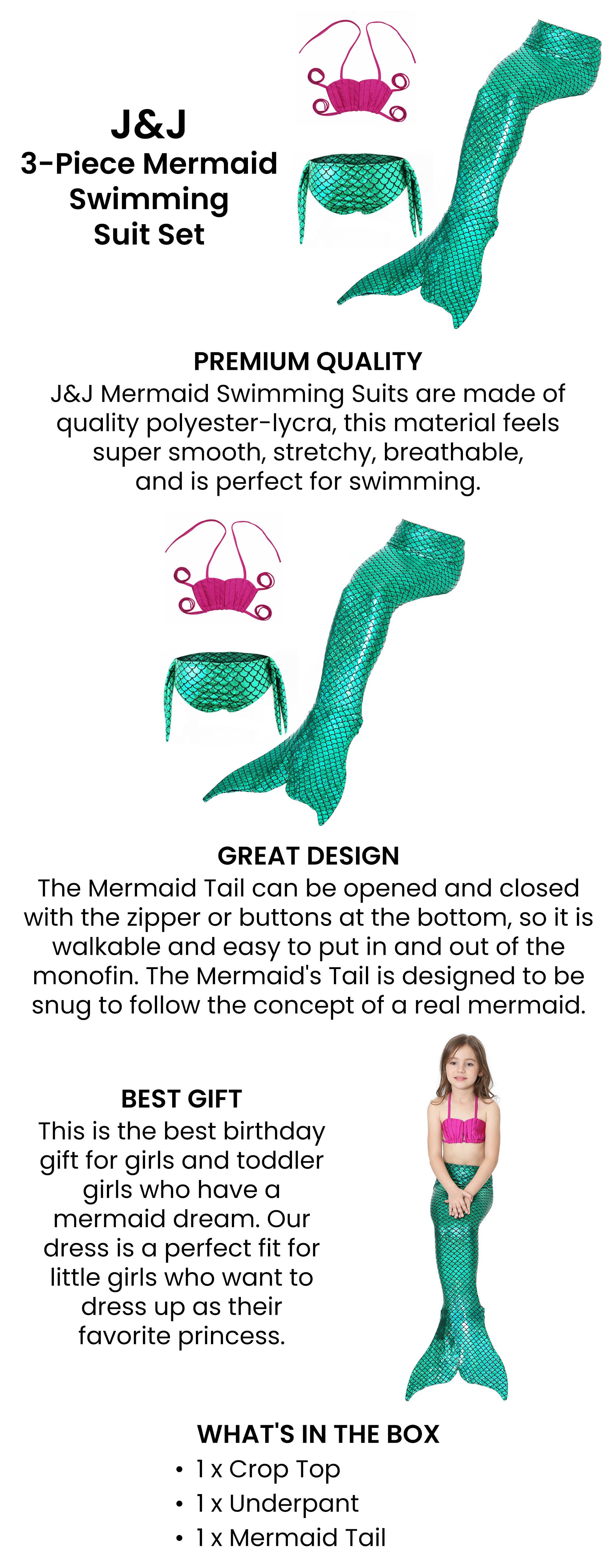 3-Piece Mermaid Swimming Suit Set 140cm