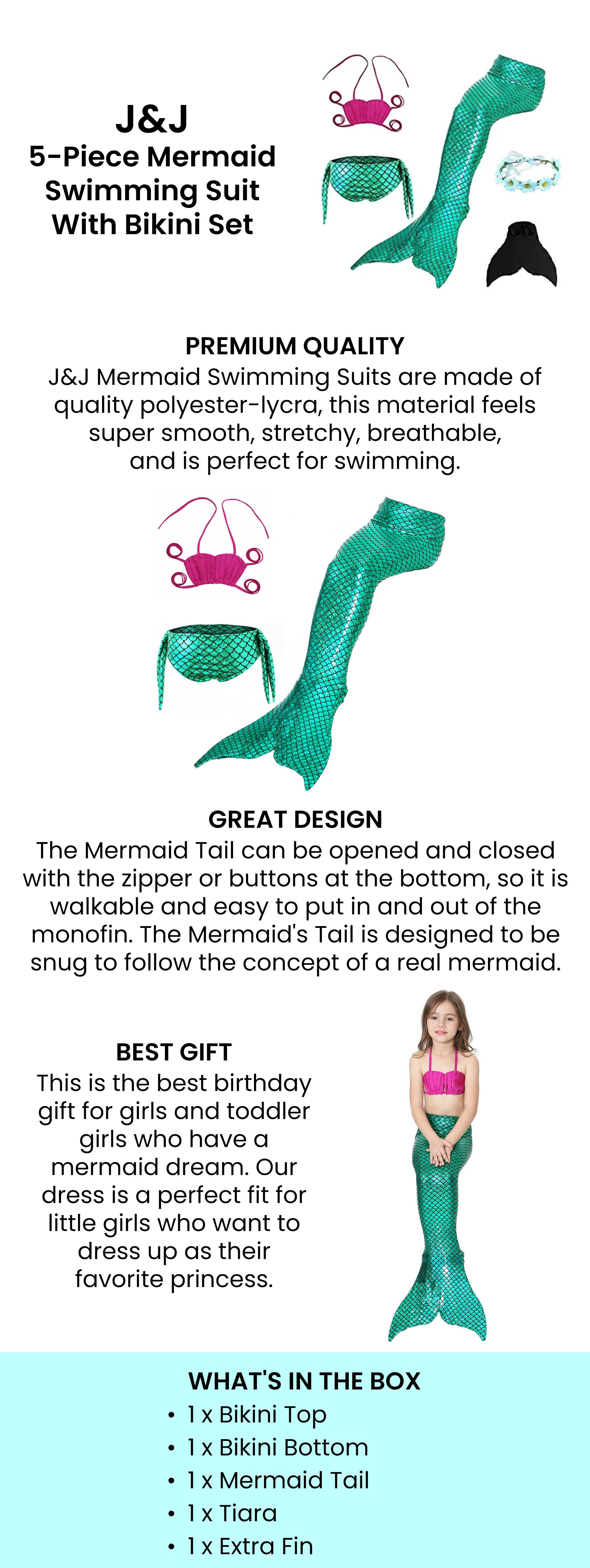 5-Piece Mermaid Swimming Suit With Bikini Set 110cm