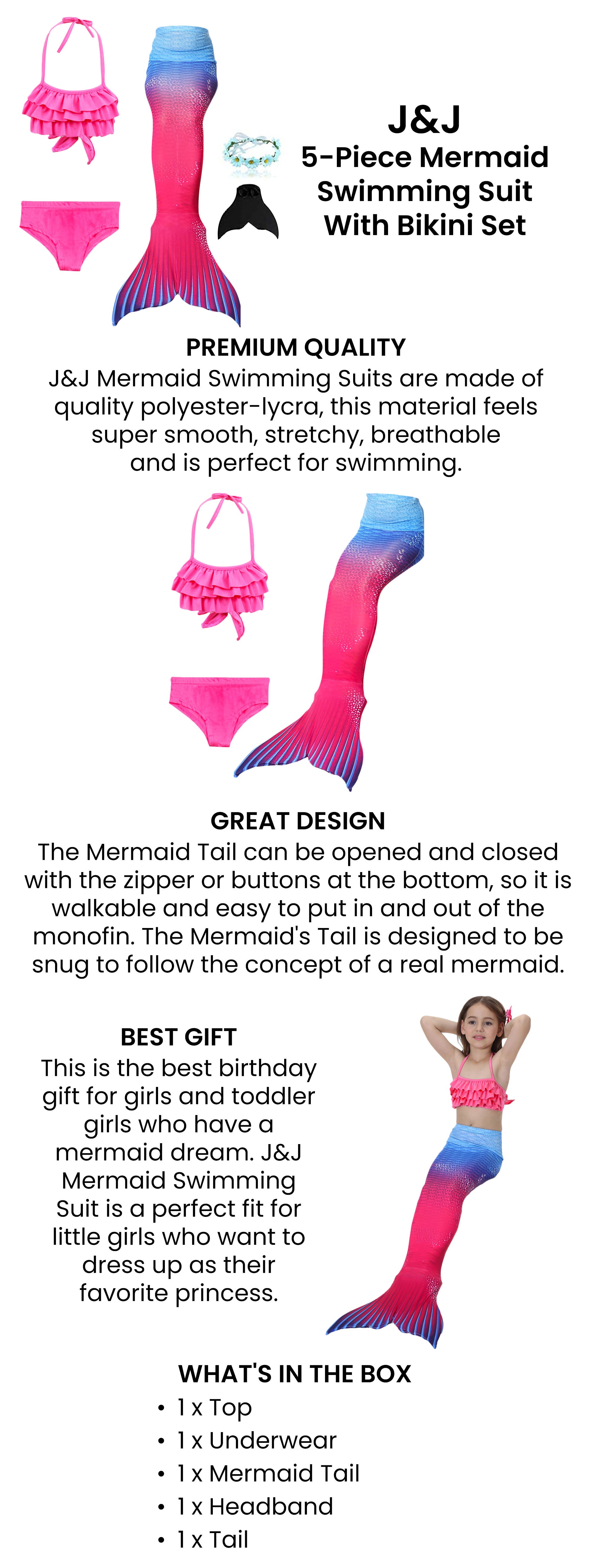 5-Piece Mermaid Swimming Suit With Bikini Set 150cm