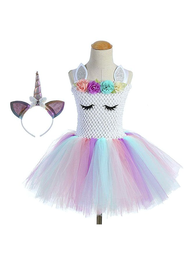 Rainbow Unicorn Tutu Dress With Headband Set 6Y