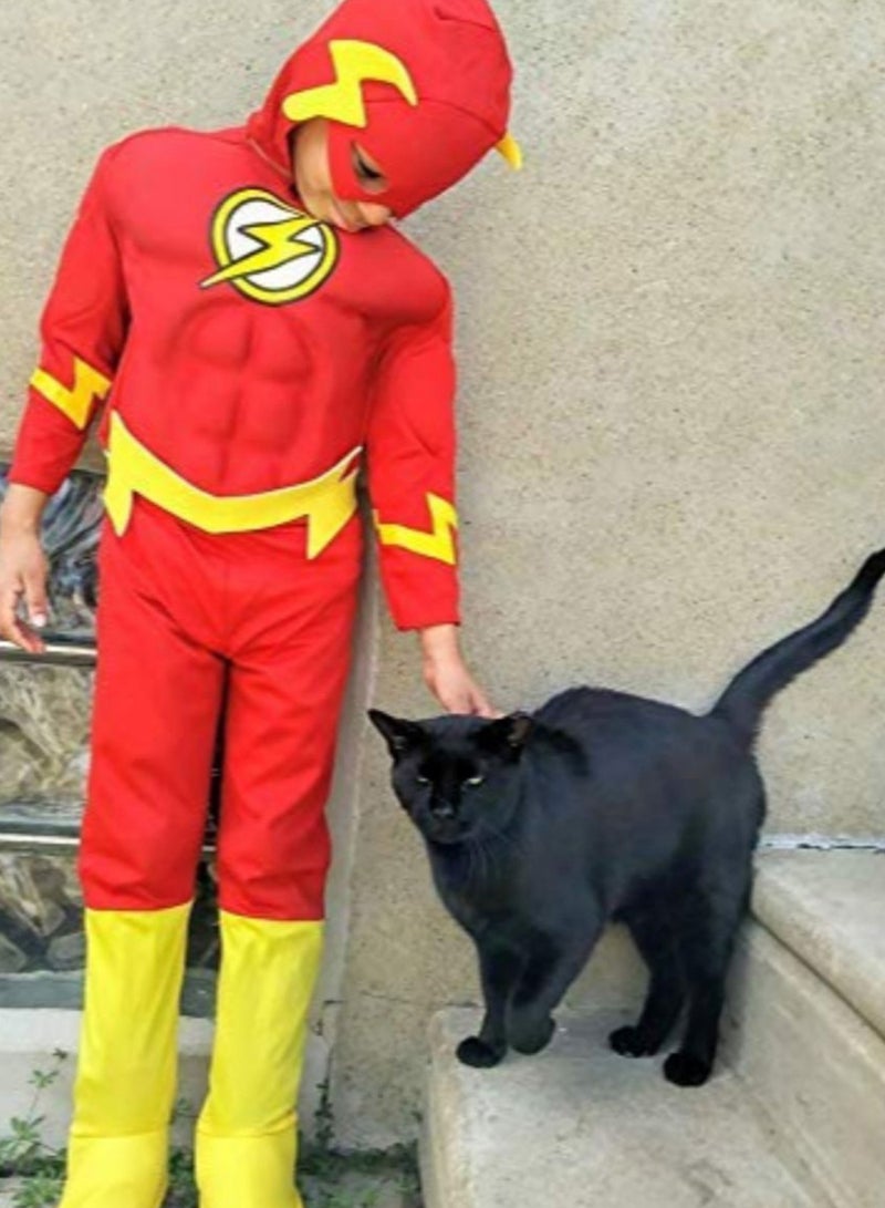 Flash Superhero Highly Detailed Breathable Muscle Dress Costume For Kids, 5 - 7 Years