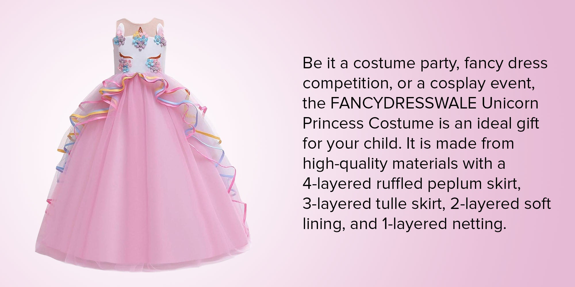 Unicorn Princess Costume Birthday Pageant Party Dance Performance Fancy Dress Up Outfit 4 - 5 Years