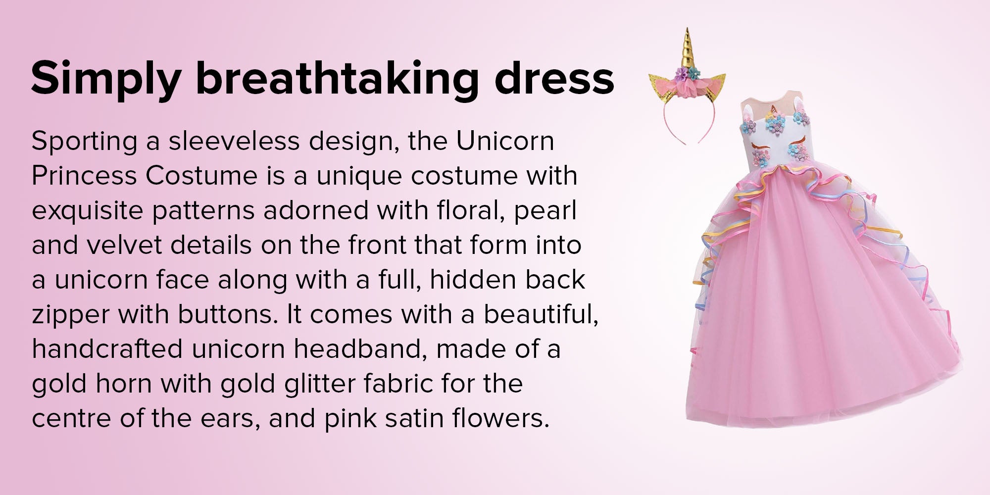 Unicorn Princess Costume Birthday Pageant Party Dance Performance Fancy Dress Up Outfit 4 - 5 Years