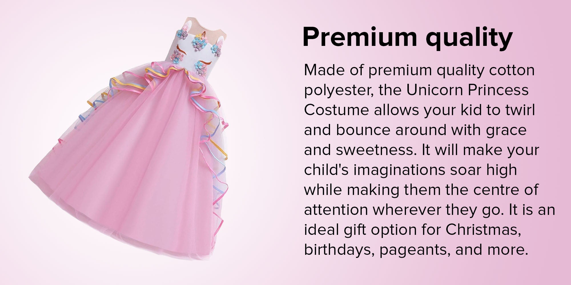 Unicorn Princess Costume Birthday Pageant Party Dance Performance Fancy Dress Up Outfit 4 - 5 Years