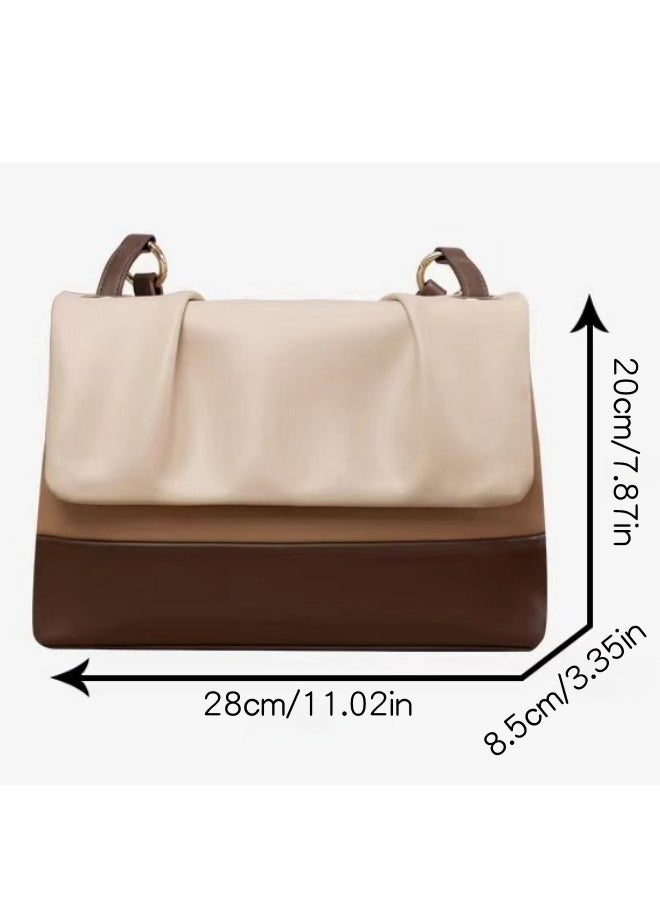 Women's PU Leather Shoulder Bag, Ladies Designer Contrast Color Handbag Tote Bags Clutch Bag, Large Capacity Crossbody Bag Satchel Bag Beach Bag Carry Bag for College Students and Teenagers