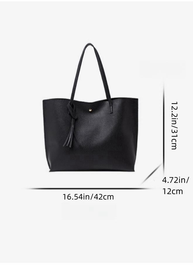 Women's Large Capacity Tote Bag, Ladies PU Leather Bucket Bag Shoulder Bag Shopping Bag Handbag Clutch Bag, Daily Commuter Sling Bag Carry Bag Side Bag for Girls and College Students