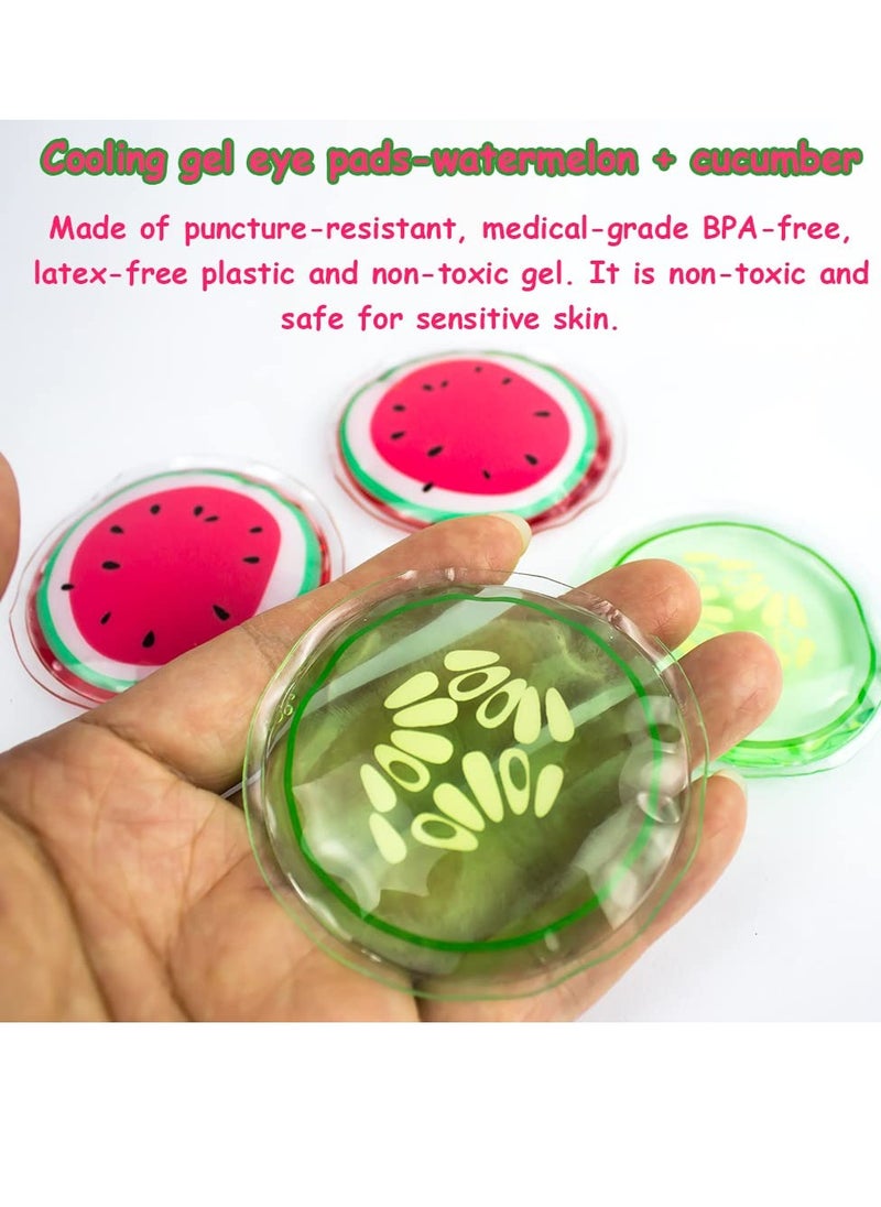 Hot and Cold Eye Pads, Reusable Eye Patches - Soothing, Revitalizing, Puffiness, Refresh, Relieves Stress, Relax, Relieves Puffiness and Tension(2 Watermelons + 2 Cucumbers)