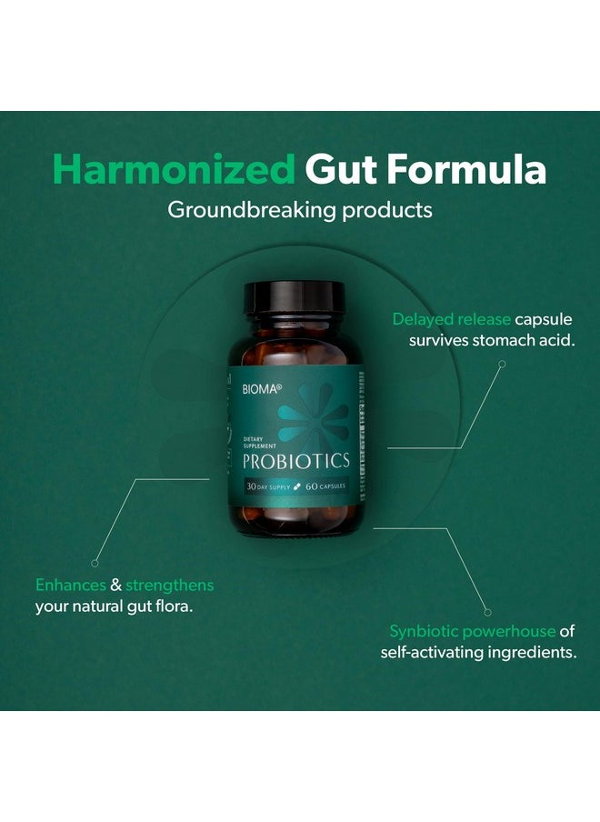 BIOMA Probiotics for Weight Management & Digestive Health, 3 in 1 Gut Health Probiotics and Prebiotics/Postbiotics, Slow Release Synbiotic Probiotic Capsules for Gut Health Multi Enzyme (60 Caps)
