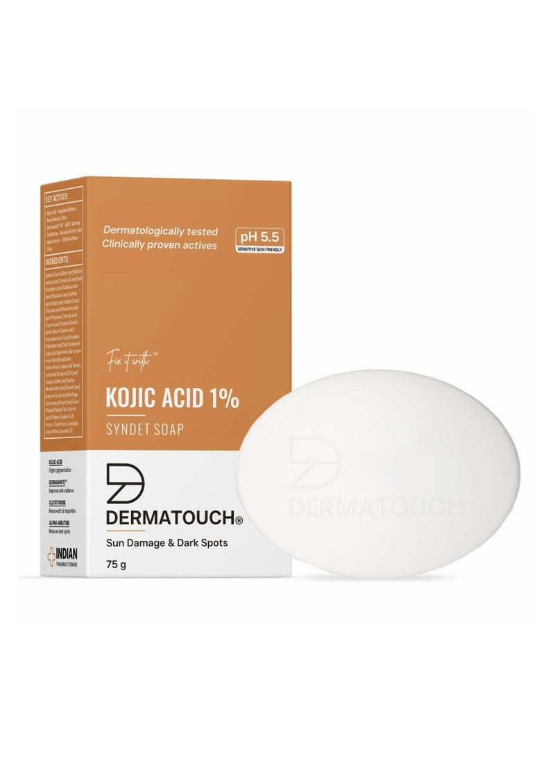 DERMATOUCH Kojic Acid 1% Soap with Glutathione | For Pigmentation & Sun damage | Soap for Men & Women | Suitable for All Skin Types | 75g