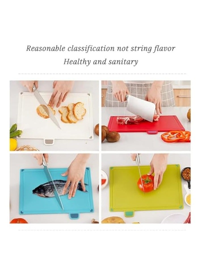 Flexible Cutting Board for Kitchen,4 pcs Set Wheat Straw Non Slip No BPA Color Coded Cutting Board, Food Icons Cutting Board with Storage Holder for Kitchen Food Preparation