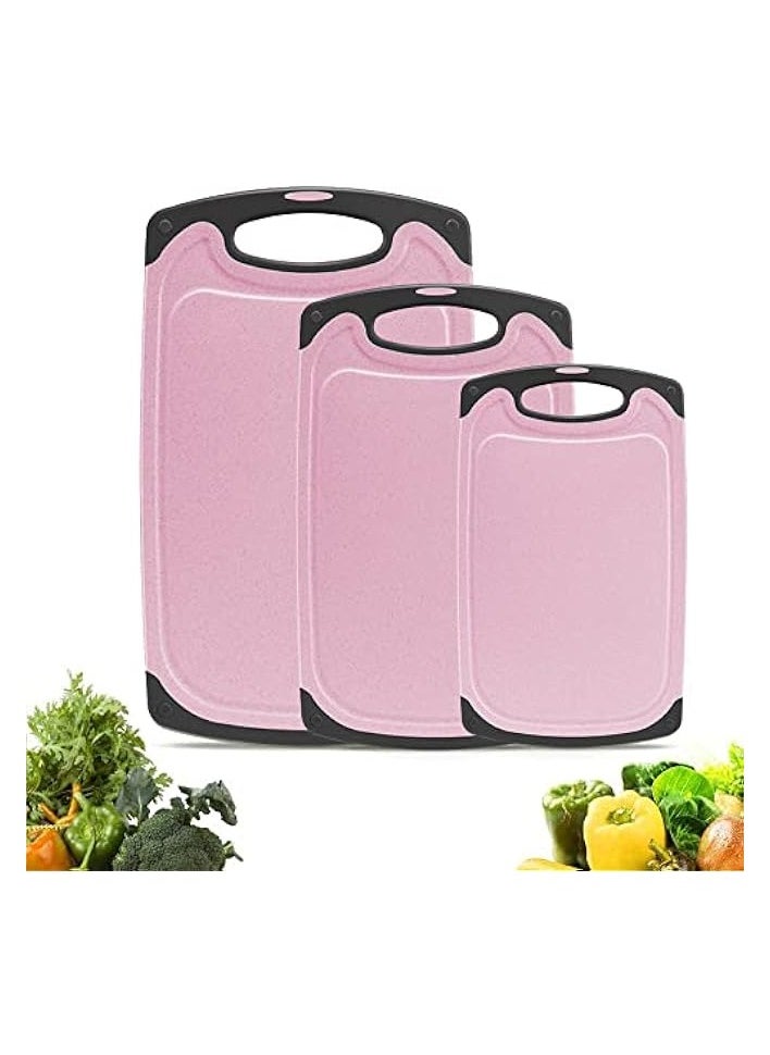 Cutting Boards Kitchen Cutting Board (3-Piece Set) Chopping Boards- Plastic Cutting Boards Set, Juice Grooves, BPA-Free and Dishwasher Safe (Pink)