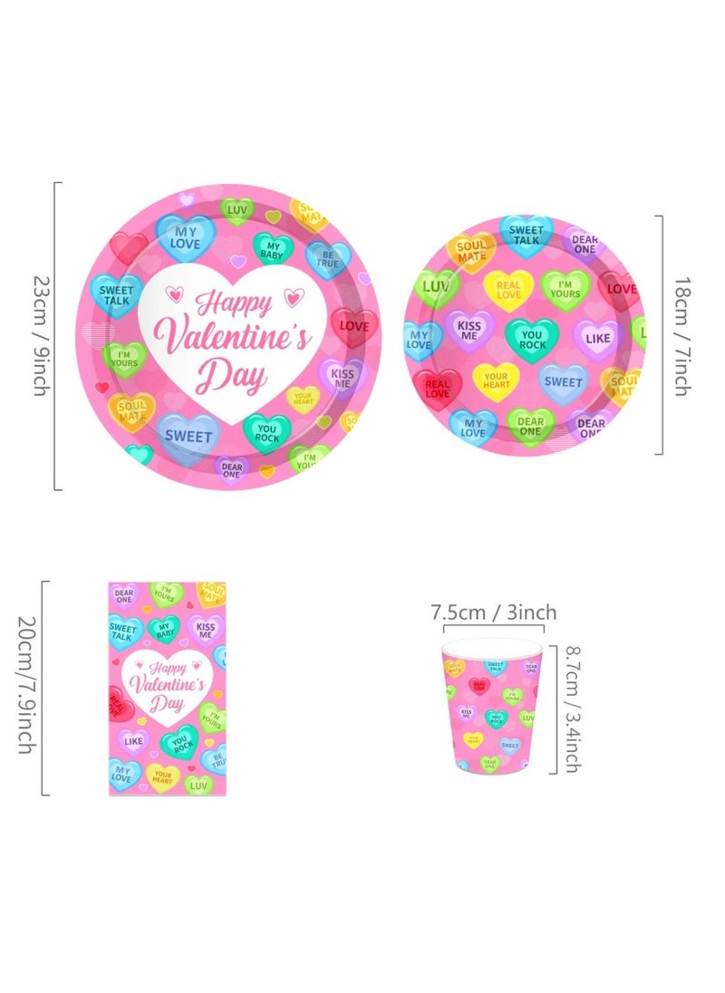 44pcs Valentine's Day Conversation Heart Disposable Plates Napkins Cups Tableware Set