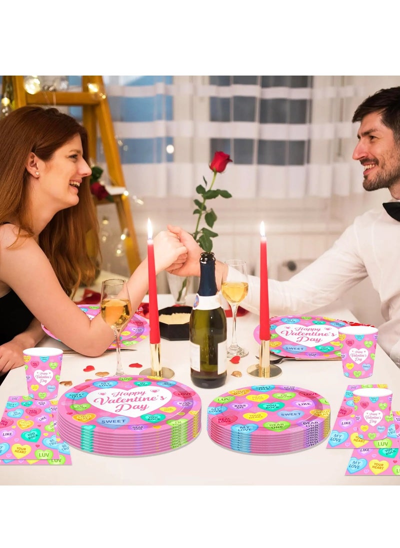 44pcs Valentine's Day Conversation Heart Disposable Plates Napkins Cups Tableware Set