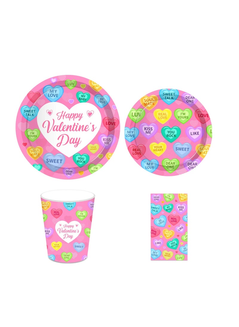 44pcs Valentine's Day Conversation Heart Disposable Plates Napkins Cups Tableware Set