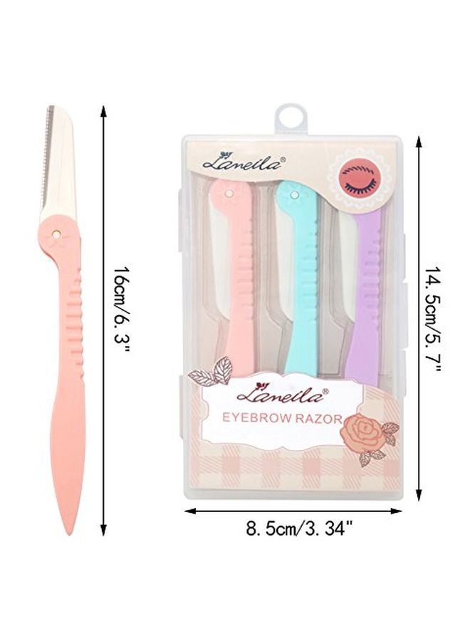3-Piece Eyebrow Razors Purple/Blue/Peach 14.8inch
