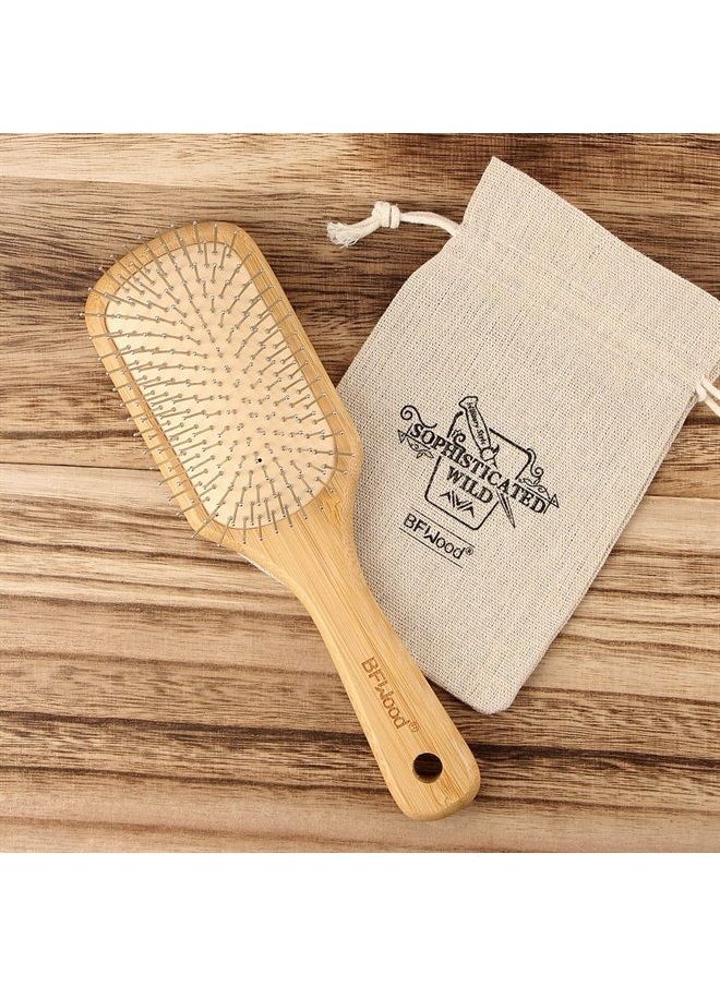 Bamboo Hair Brush with Steel Bristles, Help Hair Growth and Massaging Scalp